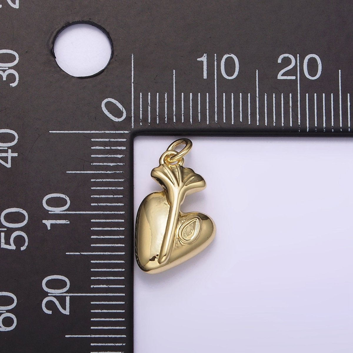 14K Gold Filled Heart Teardrop Fan Leaf Minimalist Puffed Charm | AG200 - DLUXCA