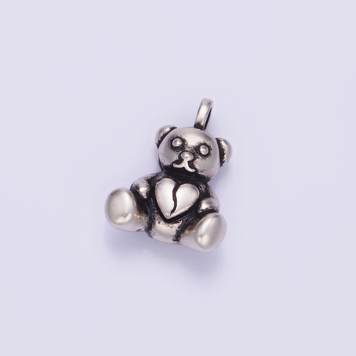 14K Gold Filled Heart Teddy Bear Animal Pendant in Gold & Oxidized Silver | AA1232 - DLUXCA