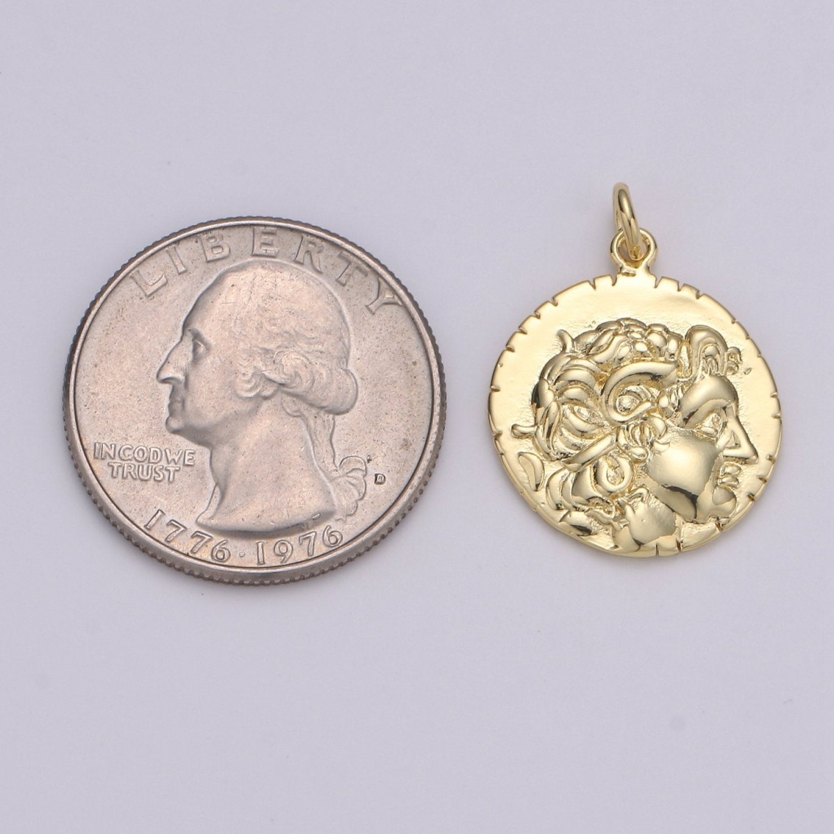 14k Gold Filled Hercules Coin Pendant Ancient Coin Pendant, Greek Warrior Heracles Coin Pendant, Fancy DIY jewelry, Warrior Pendant D-203 - DLUXCA
