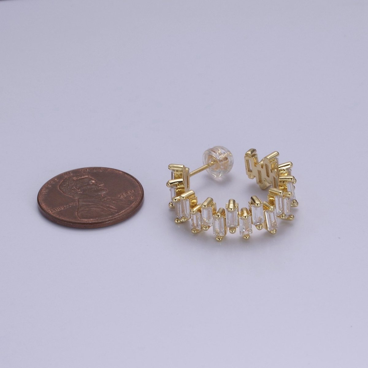 14k Gold Filled Hoop Earrings Baguette Hoop Earrings Chunky Earring CZ Diamond Earrings Statement Earrings Hoop Bold Earrings T-360 - DLUXCA