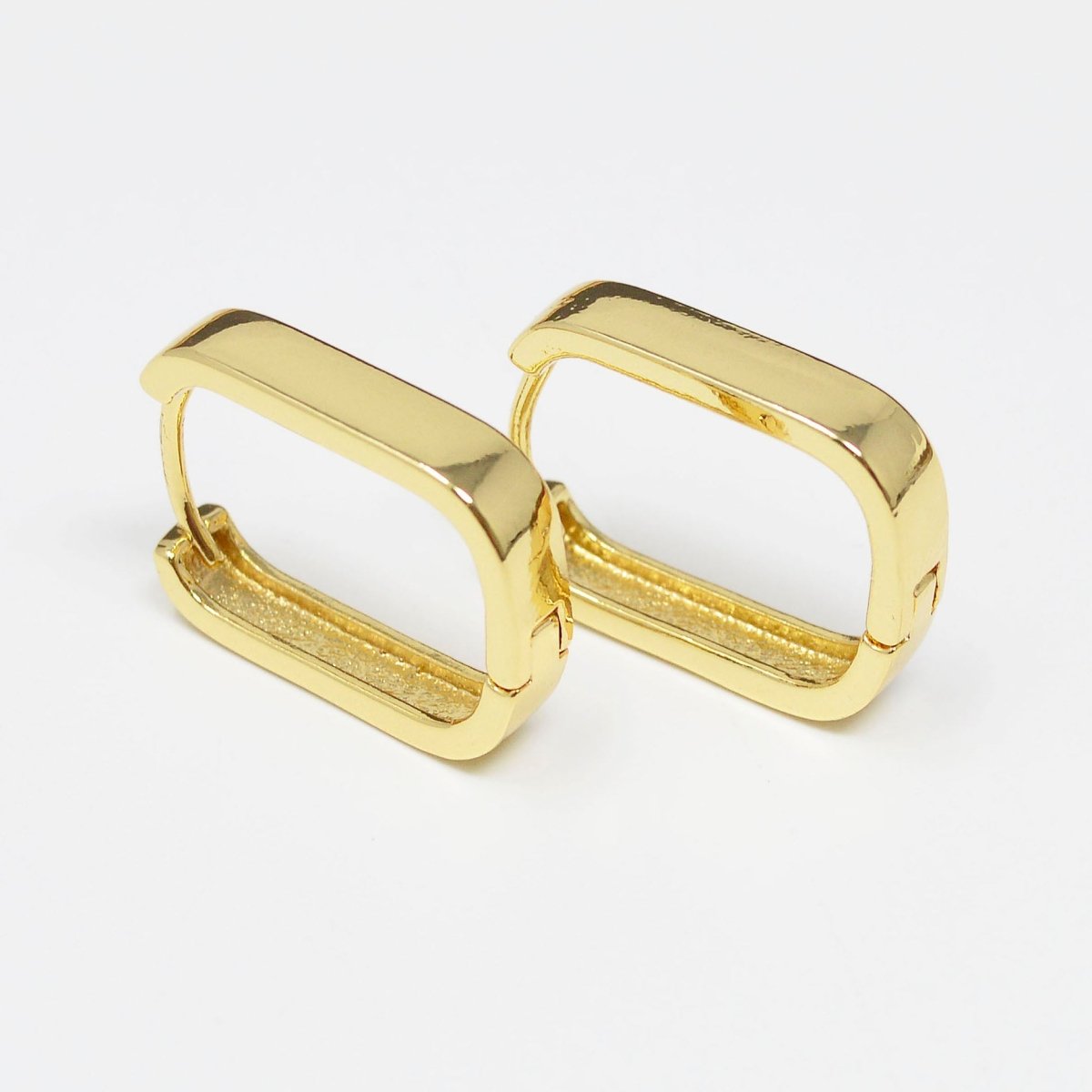 14K Gold Filled Hoop Earrings, Classic Oval Hoops in Gold w/ Click Lock Closure Lightweight Tube Minimalist Earrings U Shaped Hoops Q-429 - DLUXCA