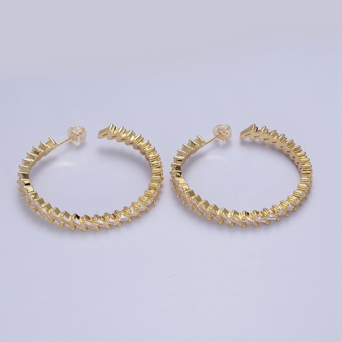 14K Gold Filled Hoop Earrings Medium Hoop Earrings Baguette Earrings Diamond Earrings Statement Earring Y-067 - DLUXCA