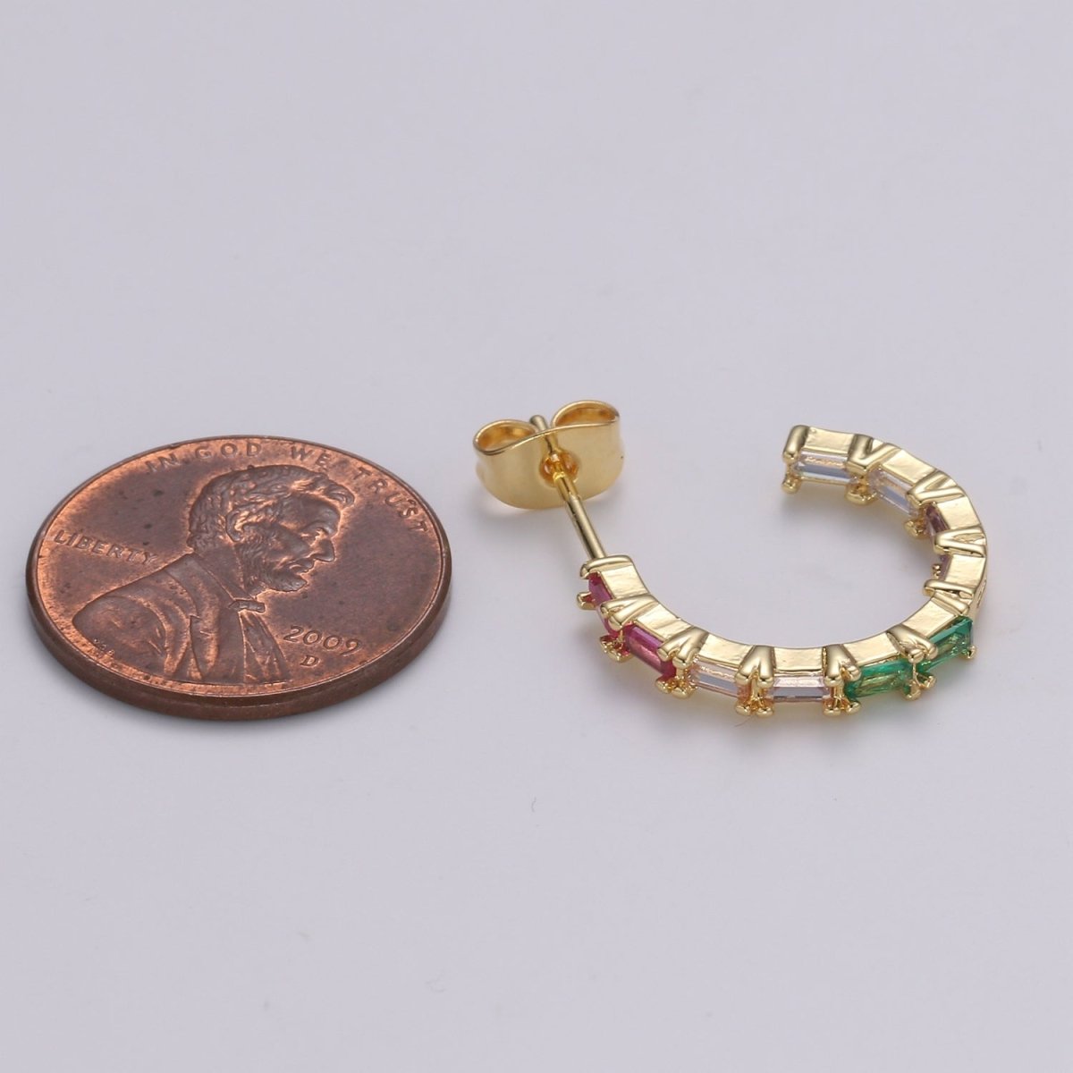14K Gold filled Hoop Earrings Multi Color Rainbow Earrings Baguette Colorful Hoops Diamond Earrings Statement Earrings P-031 - DLUXCA