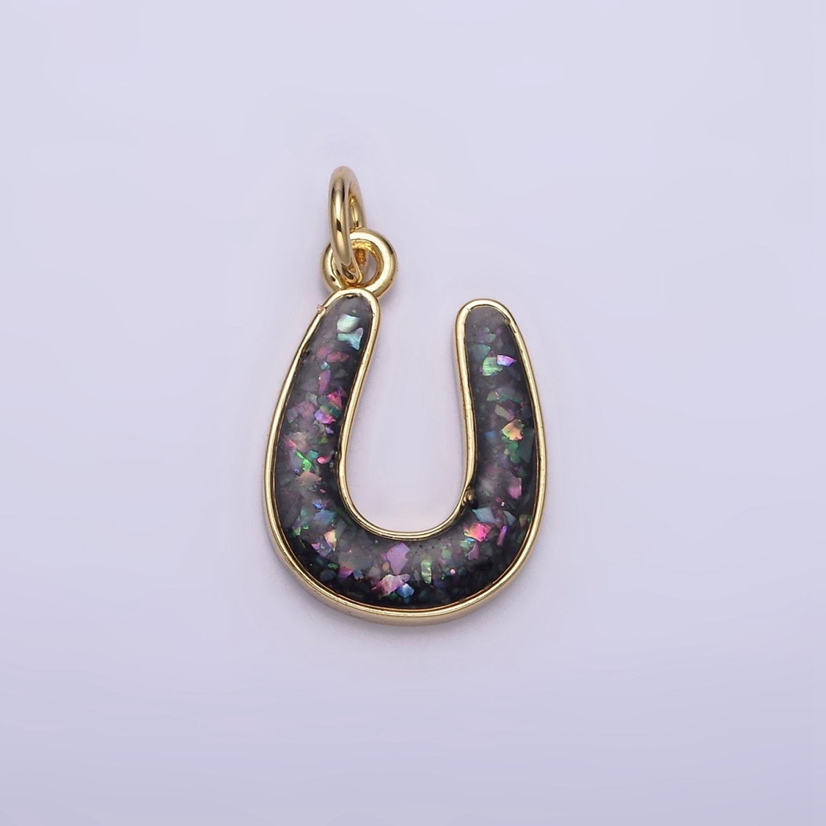 14K Gold Filled Horseshoe Green, Pink, Blue, Black, Purple, White, Grey Opal Enamel Charm Lucky Pendant | N1000 - N1006 - DLUXCA