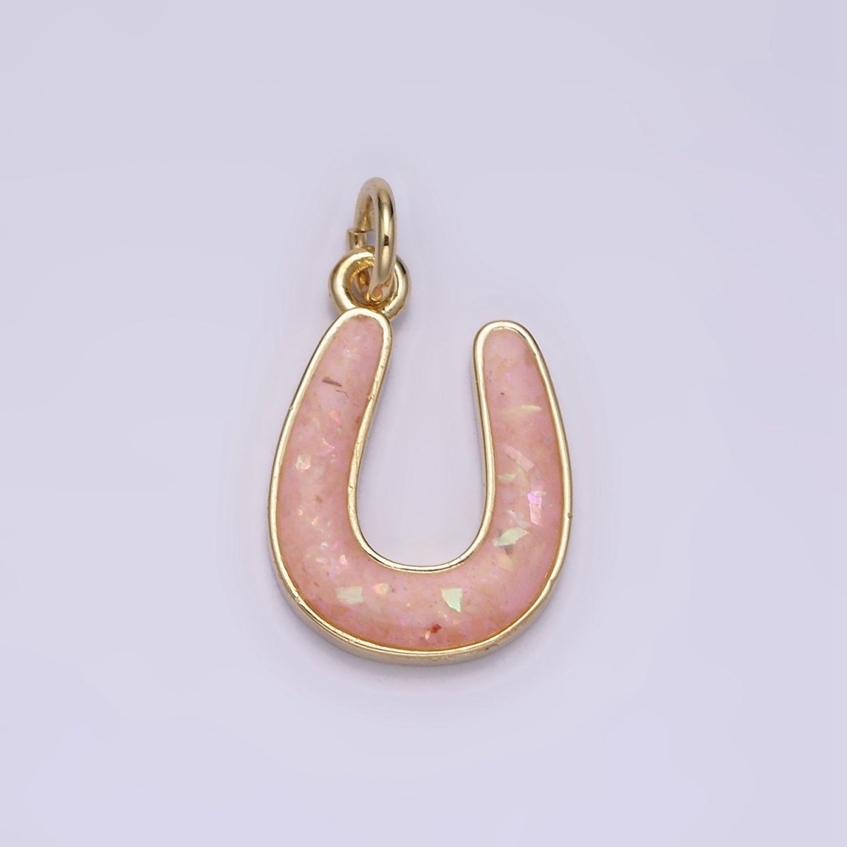 14K Gold Filled Horseshoe Green, Pink, Blue, Black, Purple, White, Grey Opal Enamel Charm Lucky Pendant | N1000 - N1006 - DLUXCA