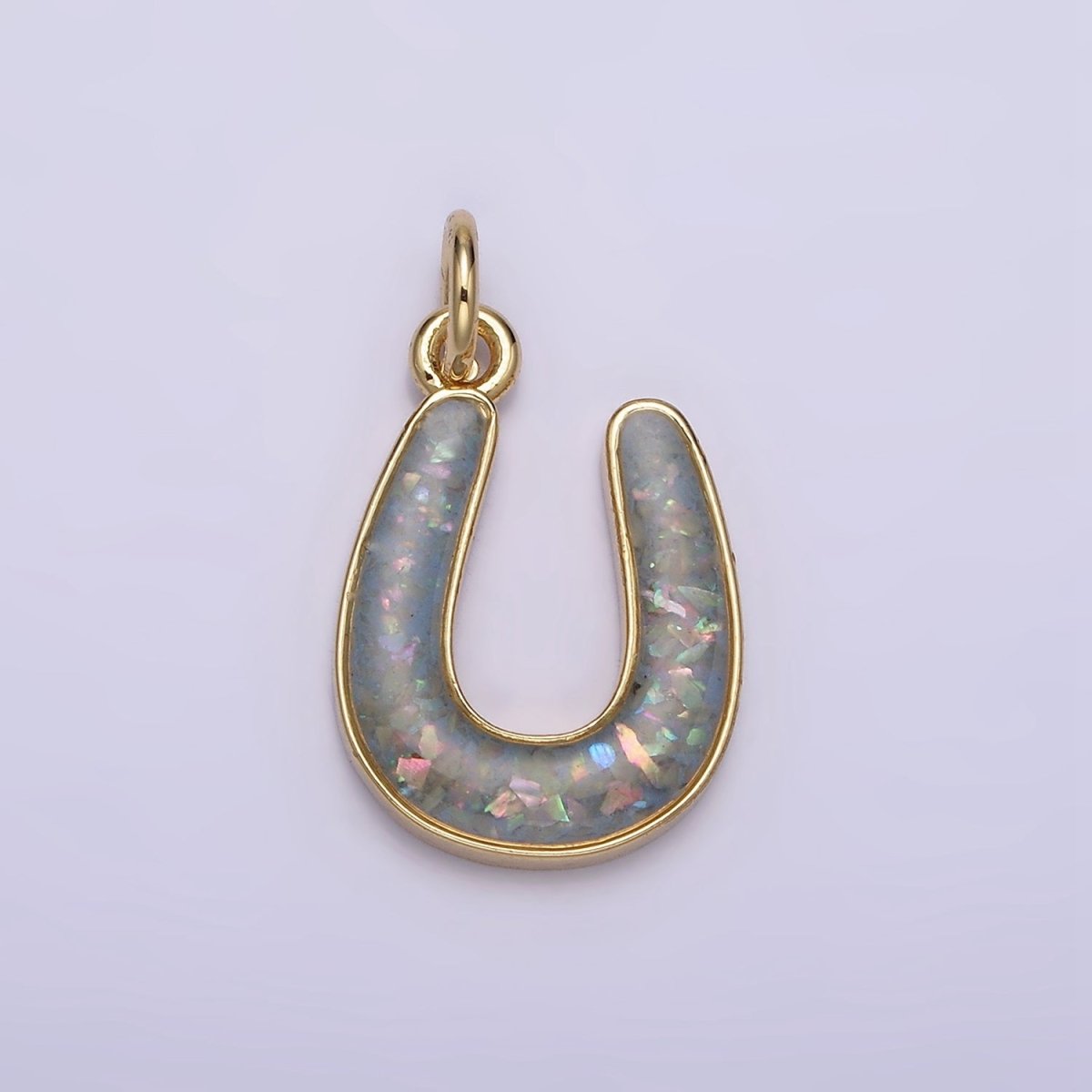 14K Gold Filled Horseshoe Green, Pink, Blue, Black, Purple, White, Grey Opal Enamel Charm Lucky Pendant | N1000 - N1006 - DLUXCA