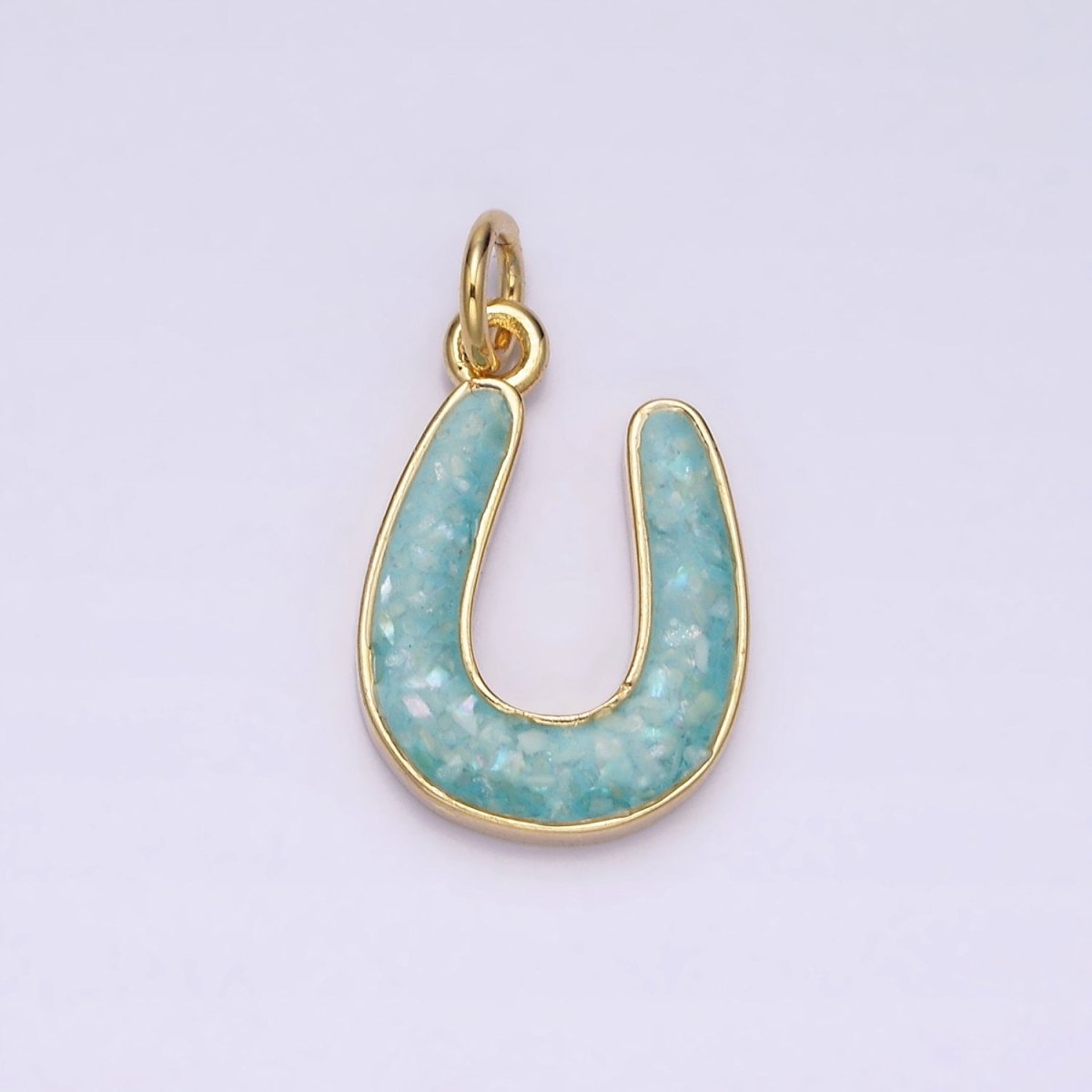 14K Gold Filled Horseshoe Green, Pink, Blue, Black, Purple, White, Grey Opal Enamel Charm Lucky Pendant | N1000 - N1006 - DLUXCA