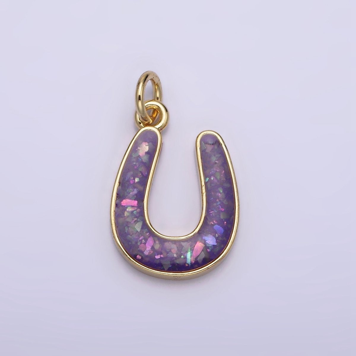 14K Gold Filled Horseshoe Green, Pink, Blue, Black, Purple, White, Grey Opal Enamel Charm Lucky Pendant | N1000 - N1006 - DLUXCA