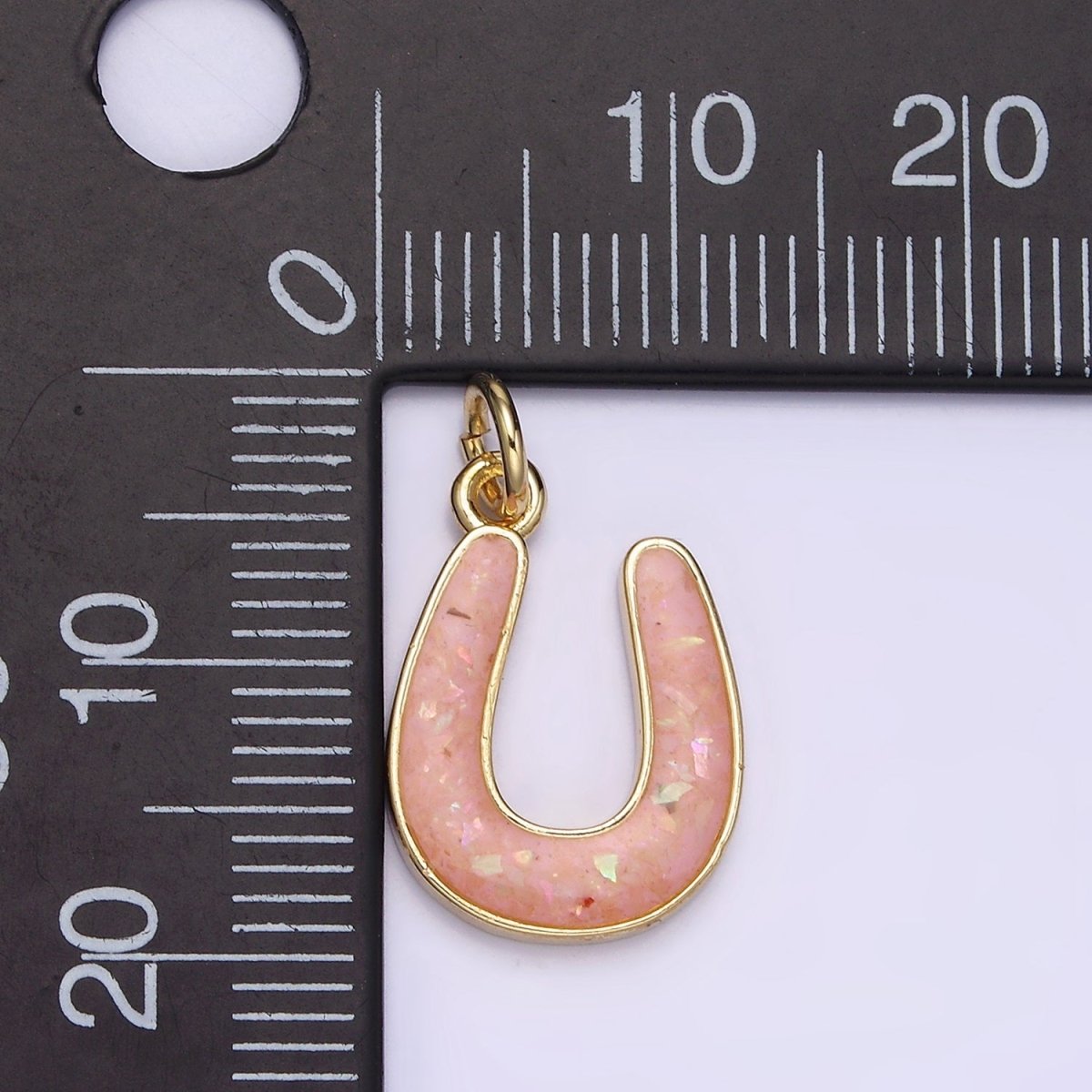 14K Gold Filled Horseshoe Green, Pink, Blue, Black, Purple, White, Grey Opal Enamel Charm Lucky Pendant | N1000 - N1006 - DLUXCA