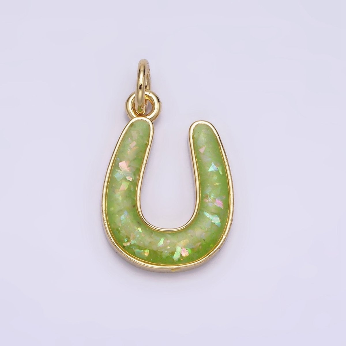 14K Gold Filled Horseshoe Green, Pink, Blue, Black, Purple, White, Grey Opal Enamel Charm Lucky Pendant | N1000 - N1006 - DLUXCA