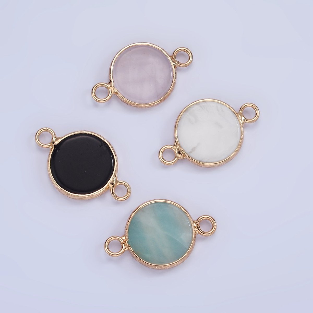 14K Gold Filled Howlite, Amazonite, Rose Quartz, Onyx Round Bezel Connector | G-024 G-207 - G-029 - DLUXCA