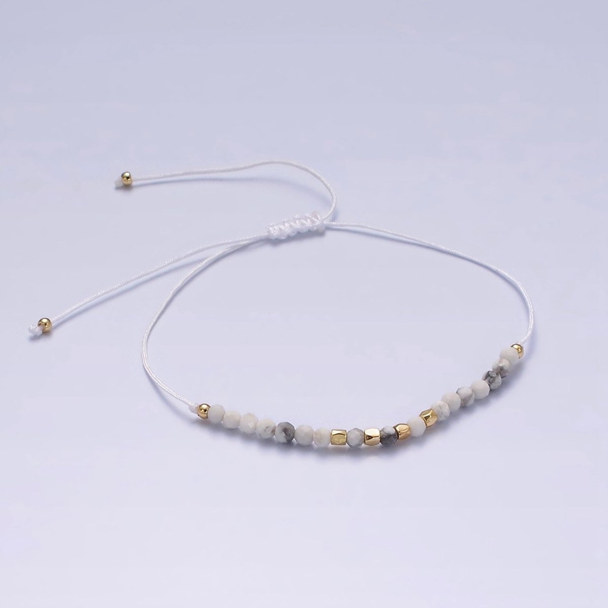 14K Gold Filled Howlite Multifaceted White Cotton String Adjustable Bracelet | WA-2184 - WA-2186 Clearance Pricing - DLUXCA
