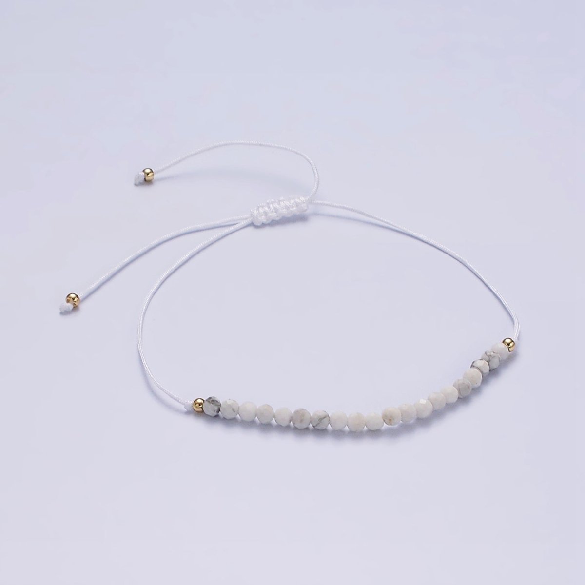 14K Gold Filled Howlite Multifaceted White Cotton String Adjustable Bracelet | WA-2184 - WA-2186 Clearance Pricing - DLUXCA