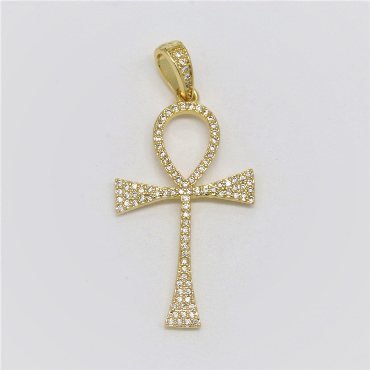 14k Gold Filled Iced Ankh Micro Pave Cz Ankh Cross Symbol of Life, Egyptian Pantheon, Crux Ansata, Cubic Necklace Pendant Charm N-1442 N-1443 - DLUXCA