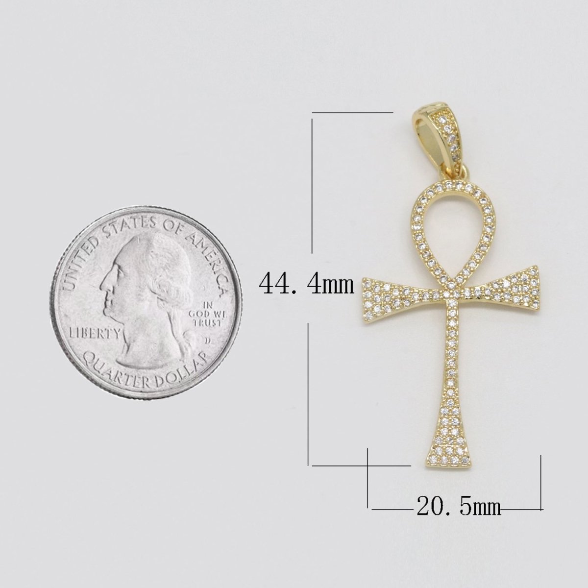 14k Gold Filled Iced Ankh Micro Pave Cz Ankh Cross Symbol of Life, Egyptian Pantheon, Crux Ansata, Cubic Necklace Pendant Charm N-1442 N-1443 - DLUXCA