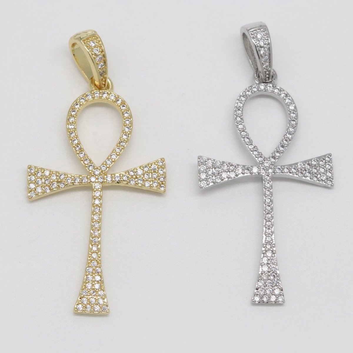 14k Gold Filled Iced Ankh Micro Pave Cz Ankh Cross Symbol of Life, Egyptian Pantheon, Crux Ansata, Cubic Necklace Pendant Charm N-1442 N-1443 - DLUXCA