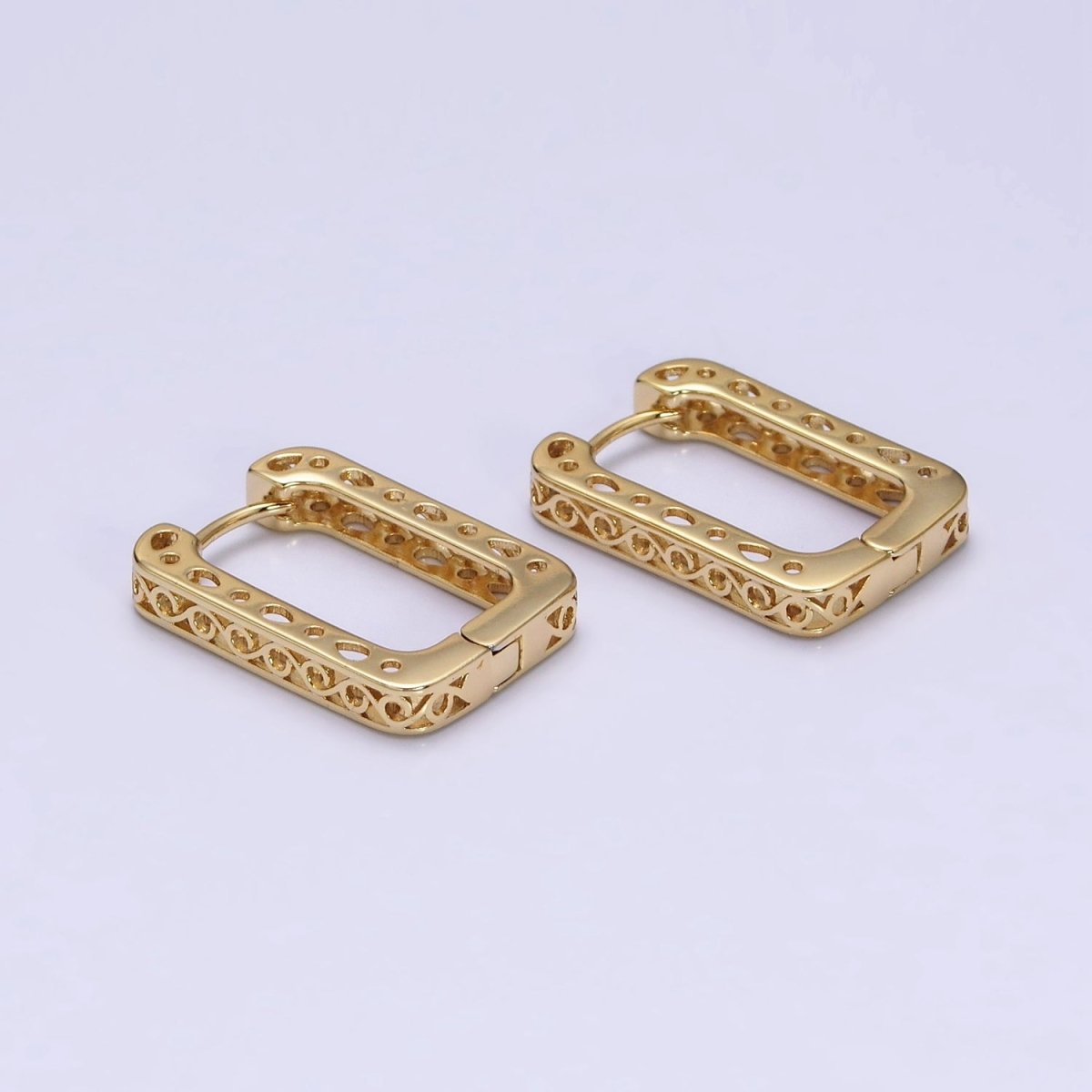 14K Gold Filled Infinity Filigree Oblong U-Shaped Huggie Hoop Earrings | AD1376 - DLUXCA