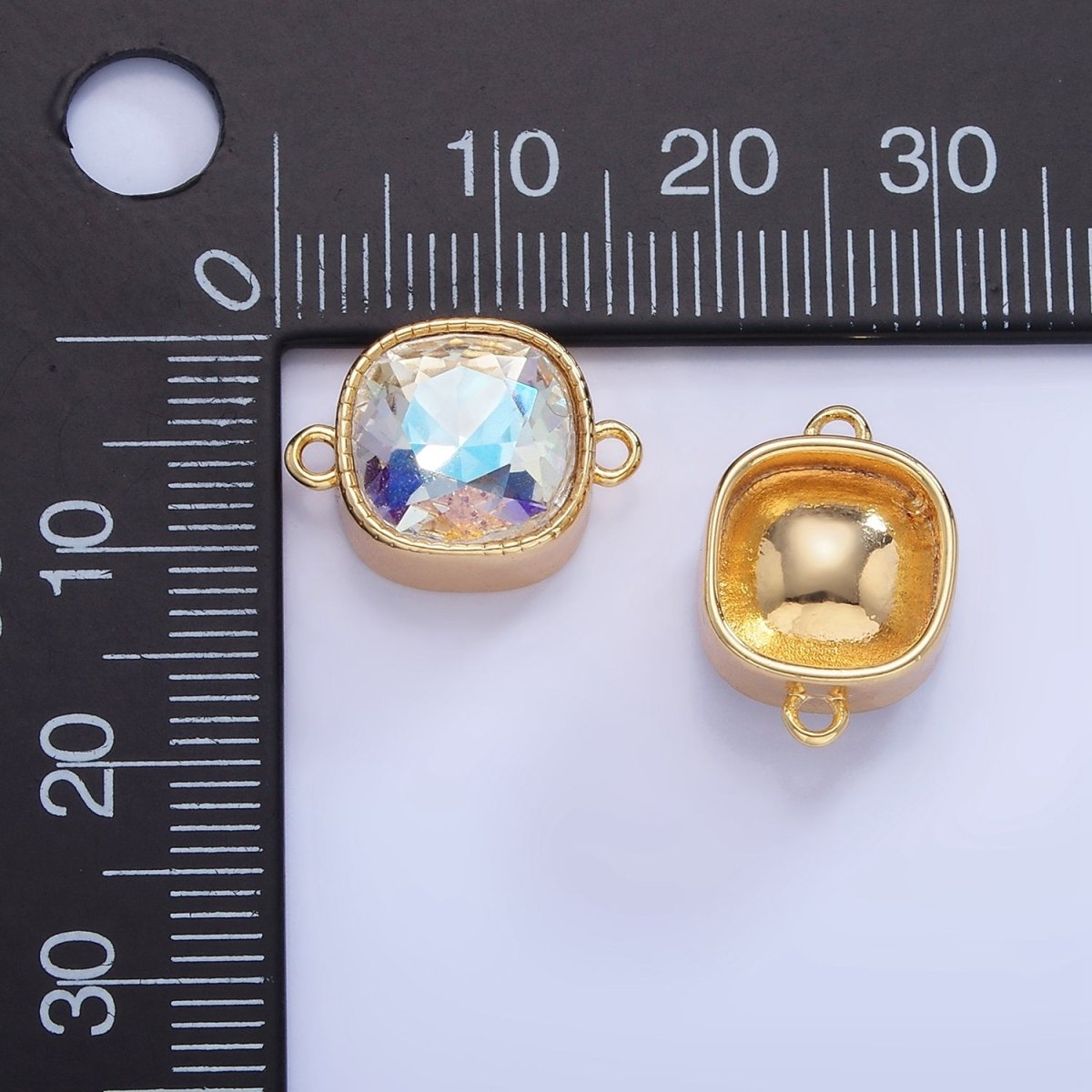 14K Gold Filled Iridescent AB CZ Square Bezel Connector | G354 - DLUXCA