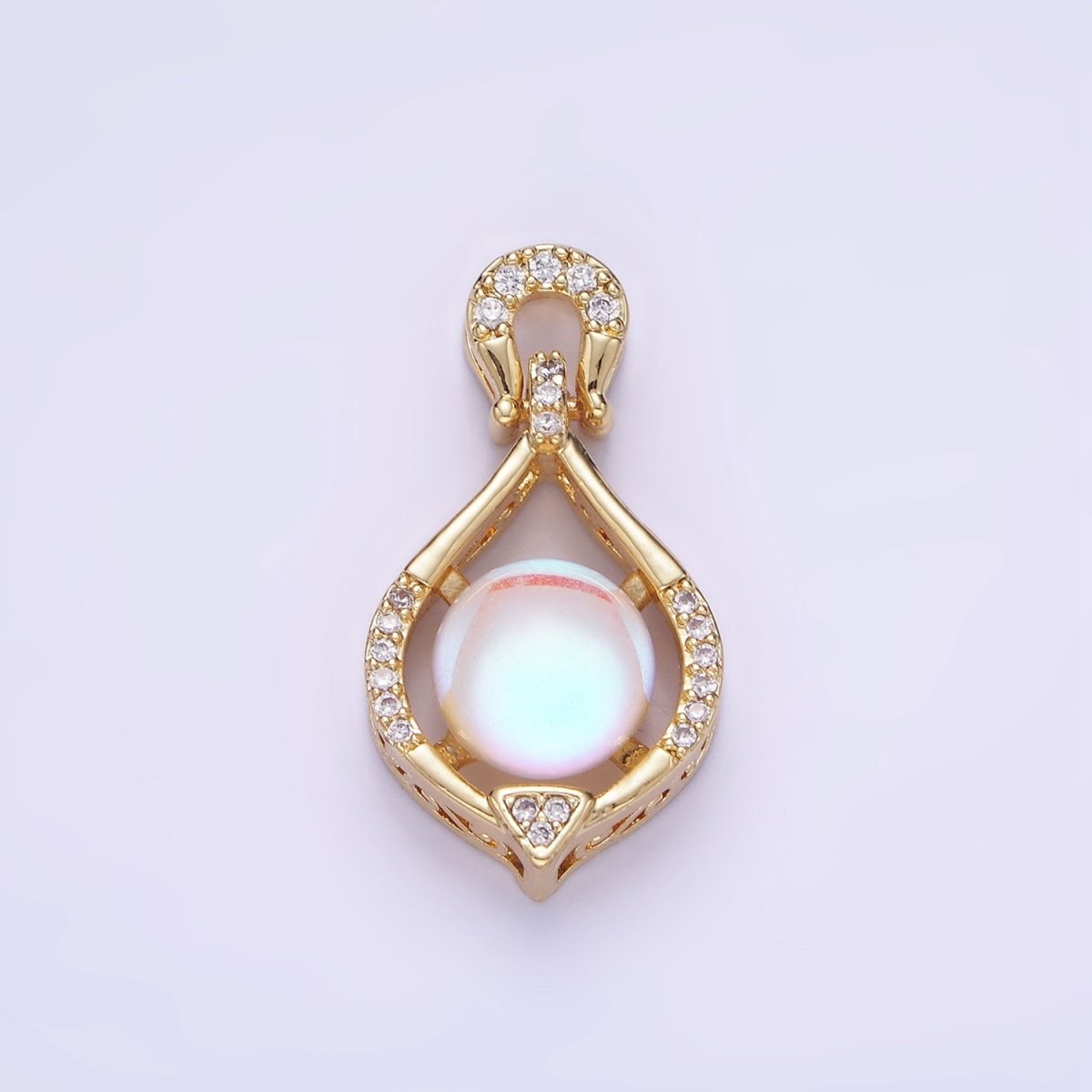 14K Gold Filled Iridescent CZ Micro Paved Curved Bezel Pendant | AA1183 - DLUXCA