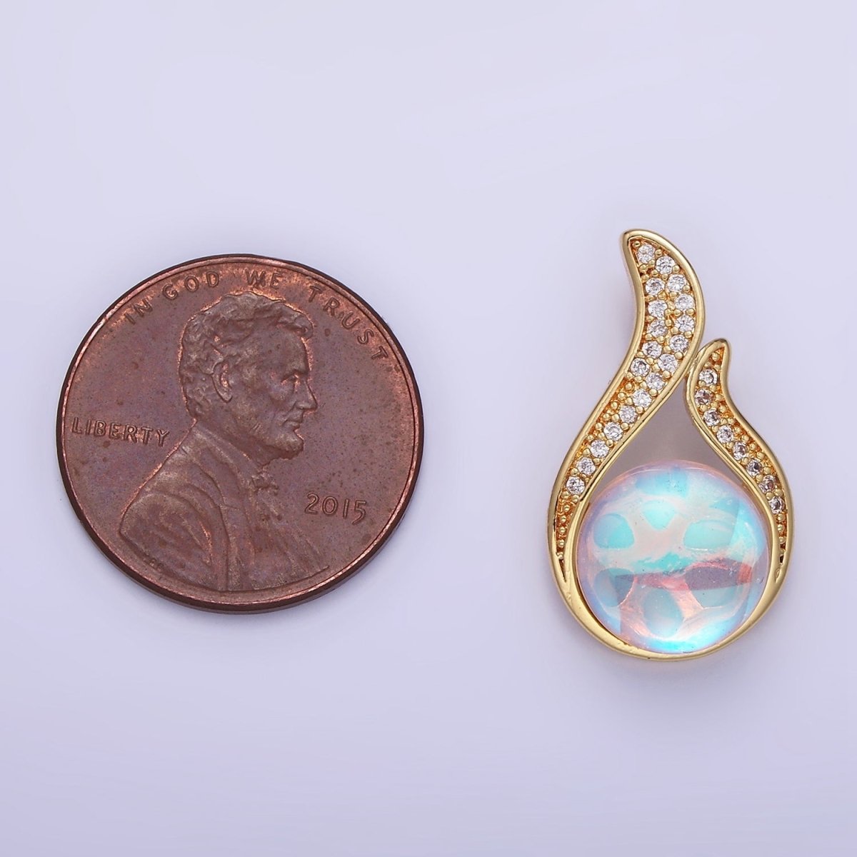 14K Gold Filled Iridescent CZ Open Micro Paved Teardrop Pendant | AA1171 - DLUXCA