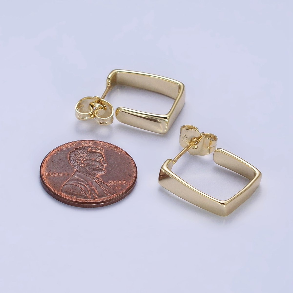 14K Gold Filled J-Shaped Rectangular Geometric Hoop Earrings | Ab330 - DLUXCA