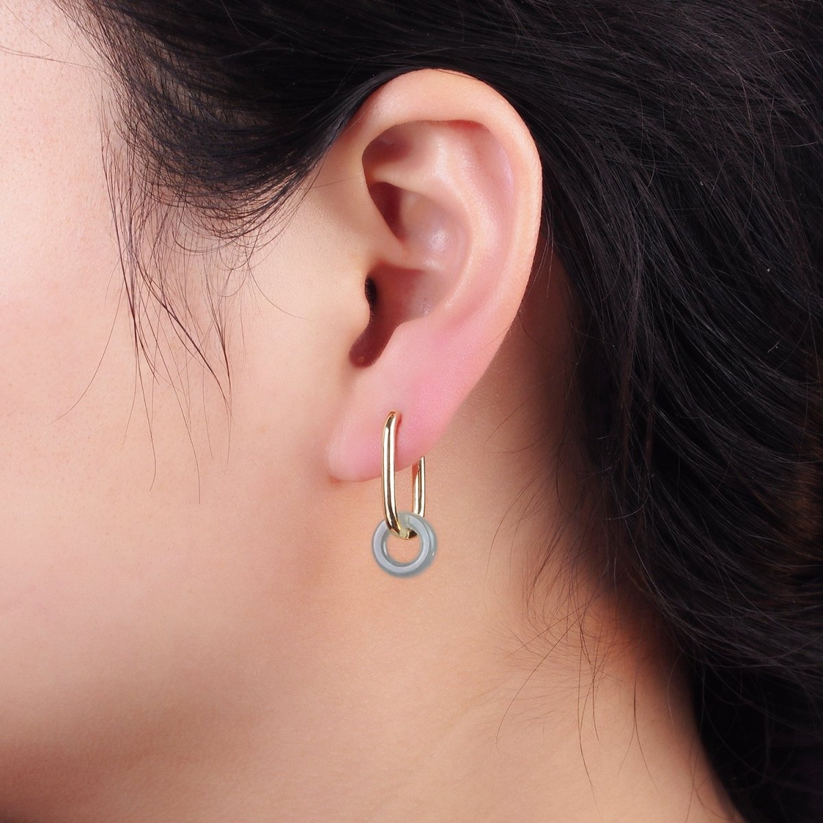 14K Gold Filled Jade Donut 20mm Oblong Hoop Earrings | AE515 - DLUXCA