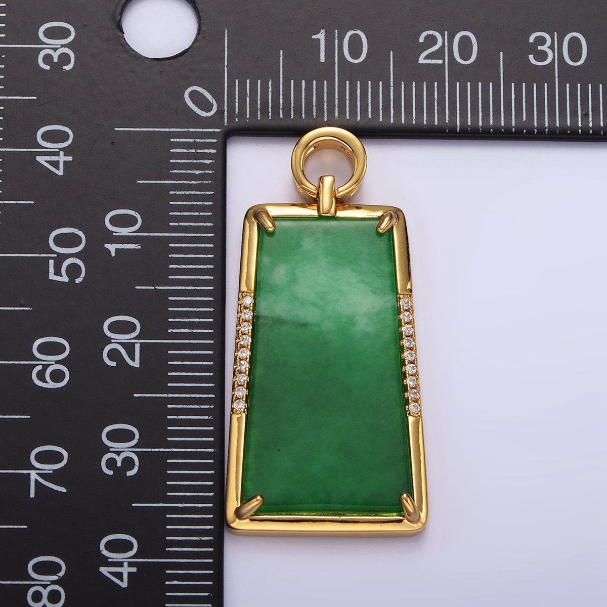 14K Gold Filled Jade Micro Paved CZ Bezel Charm | AG400 - DLUXCA