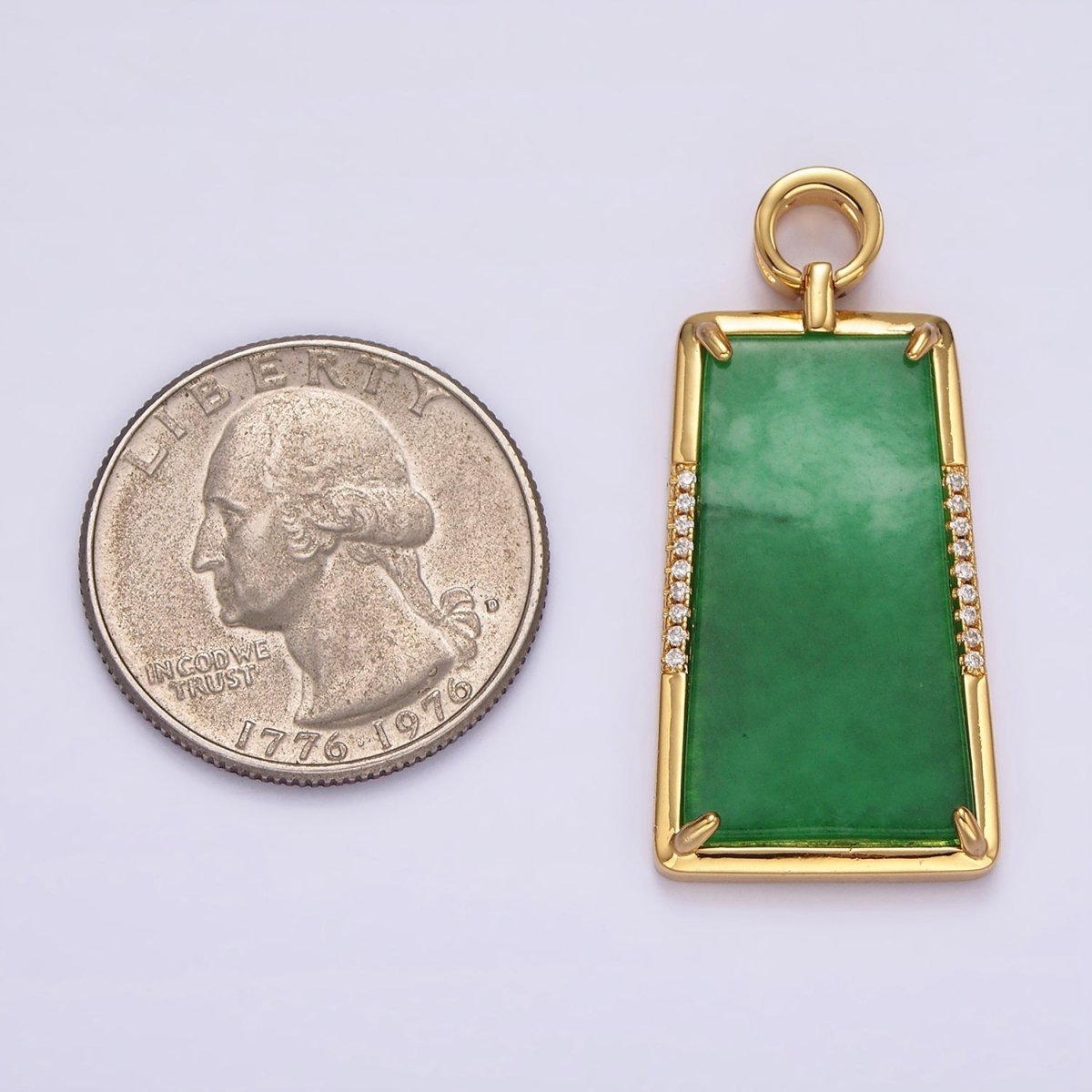 14K Gold Filled Jade Micro Paved CZ Bezel Charm | AG400 - DLUXCA