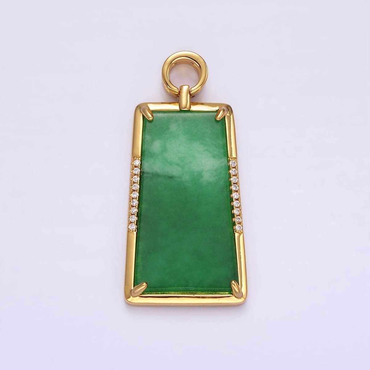 14K Gold Filled Jade Micro Paved CZ Bezel Charm | AG400 - DLUXCA