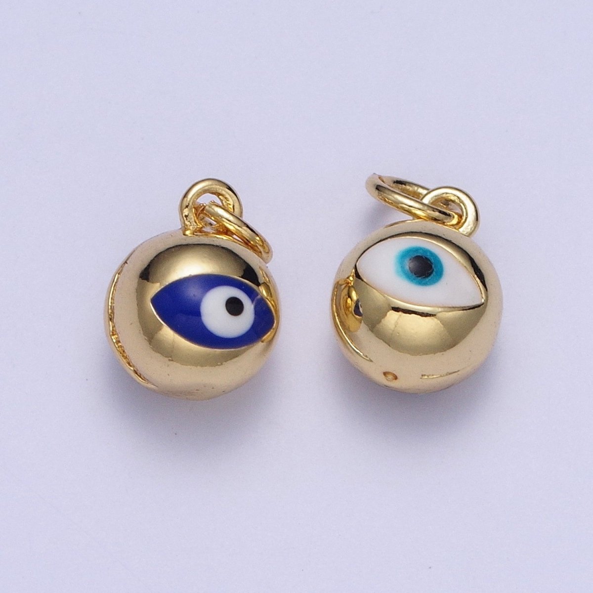 14K Gold Filled Jingle Bell Blue, White Evil Eye Charm of Bell for Amulet Jewelry Making | X-196 X-197 - DLUXCA