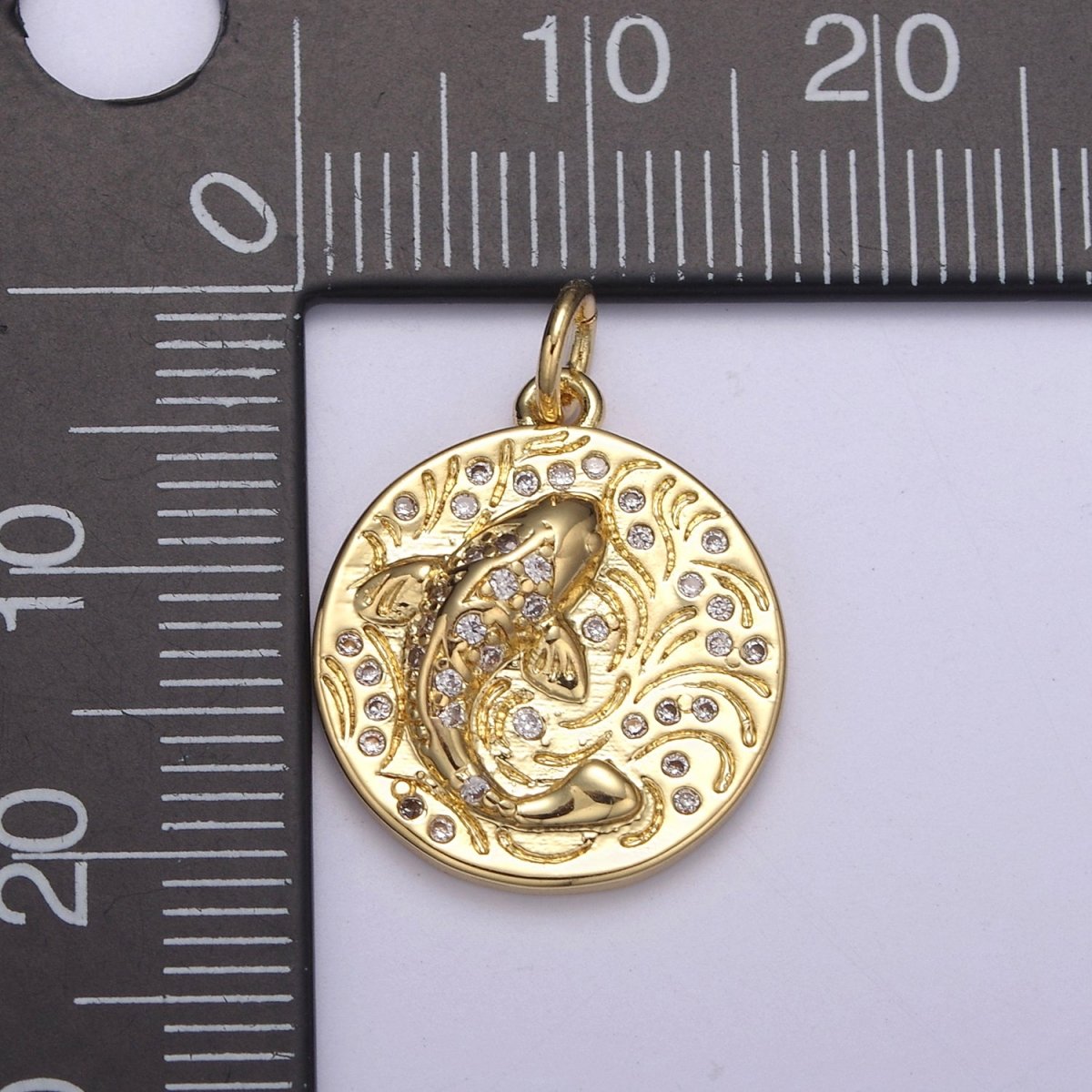 14K Gold Filled koi fish charm pendant Japanese koi carp disc Coin charm-Component supply Animal Jewelry N-254 N-255 - DLUXCA