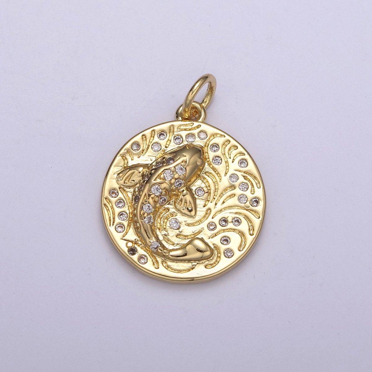 14K Gold Filled koi fish charm pendant Japanese koi carp disc Coin charm-Component supply Animal Jewelry N-254 N-255 - DLUXCA