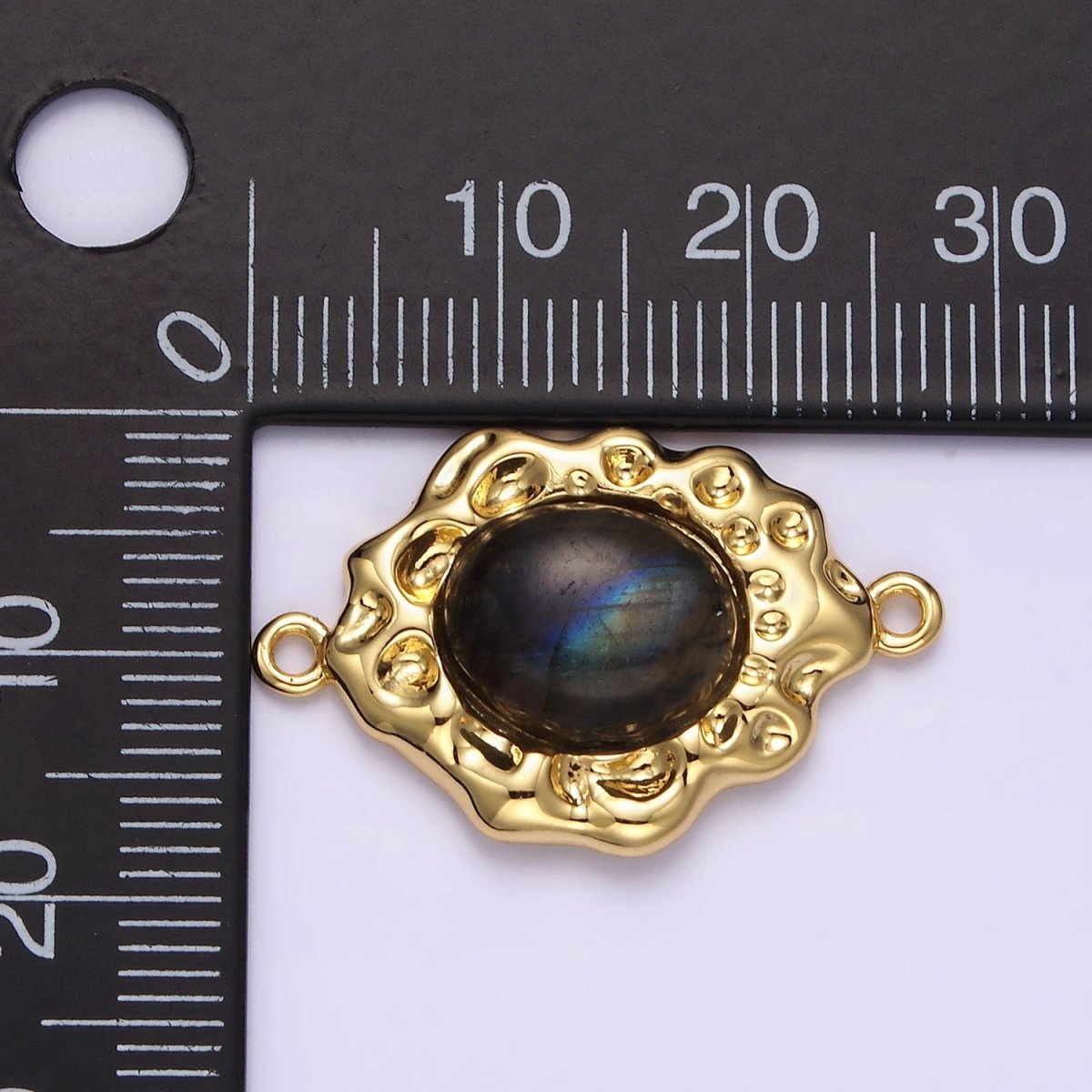 14K Gold Filled Labradorite Cabochon Dotted Abstract Connector | G-897 - DLUXCA