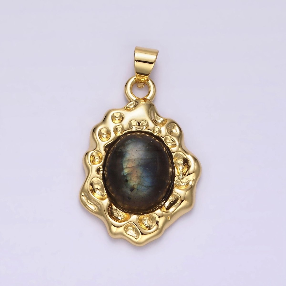 14K Gold Filled Labradorite Cabochon Dotted Abstract Pendant | N1913 - DLUXCA