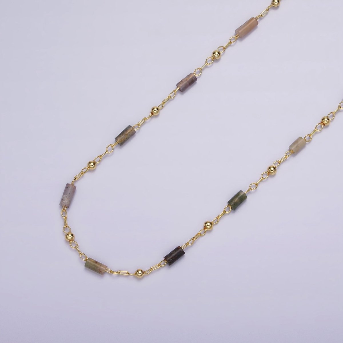 14K Gold Filled Labradorite Tube Cable Satellite Unfinished Cable Chain For Jewelry Making | ROLL-1421 - DLUXCA