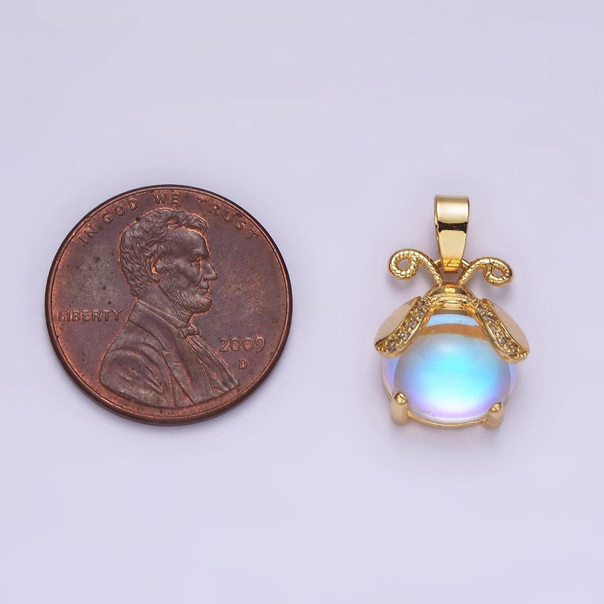 14K Gold Filled Lady Bug Charm Moonstone Animal Insect Beetle Bug Pendant | N1839 - DLUXCA