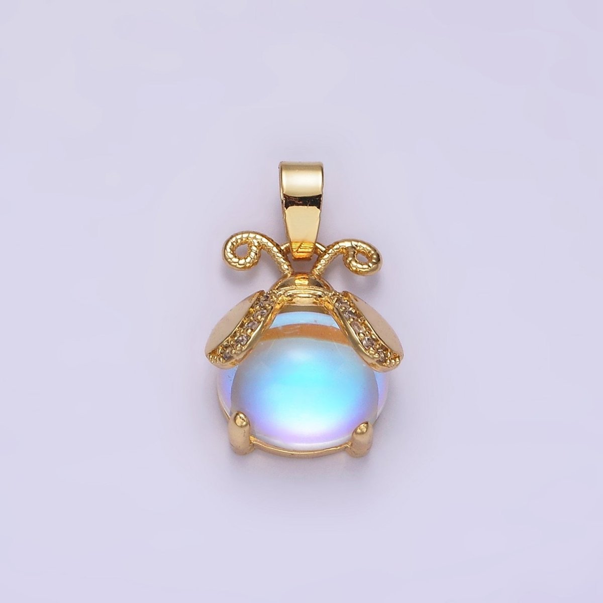 14K Gold Filled Lady Bug Charm Moonstone Animal Insect Beetle Bug Pendant | N1839 - DLUXCA