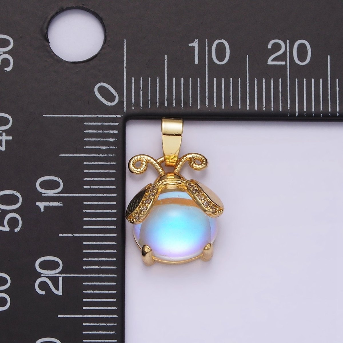 14K Gold Filled Lady Bug Charm Moonstone Animal Insect Beetle Bug Pendant | N1839 - DLUXCA