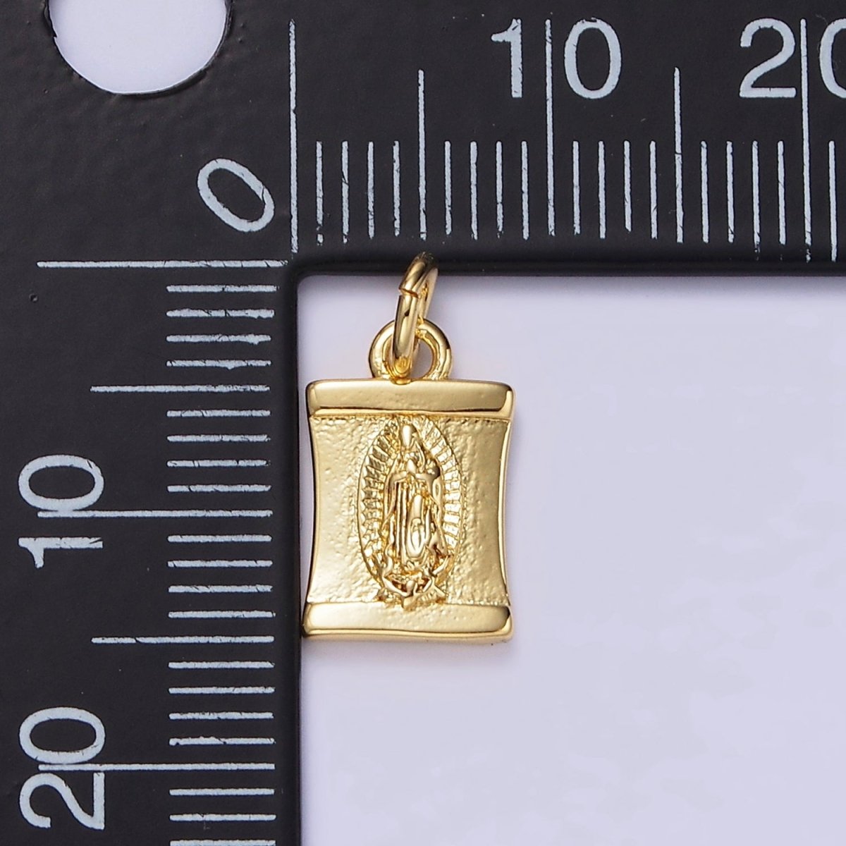 14K Gold Filled Lady Guadalupe Mother Mary Religious Lined Curved Charm | N1098 - DLUXCA