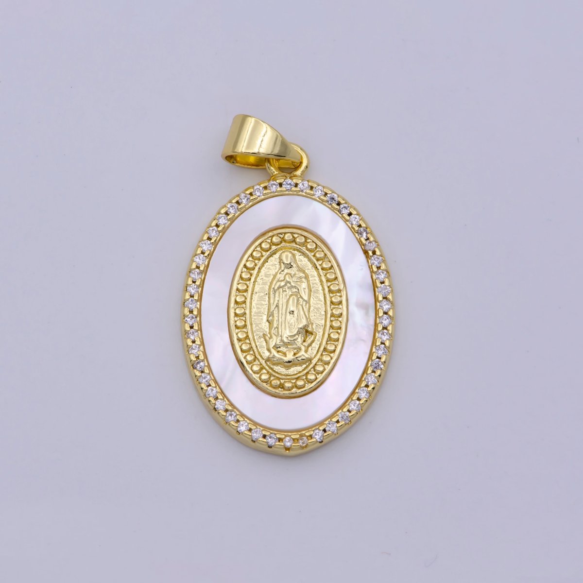 14k Gold Filled Lady Guadalupe Pearl Pendant Micro Pave Charm for Religious Necklace Jewelry Supply N-1433 - DLUXCA