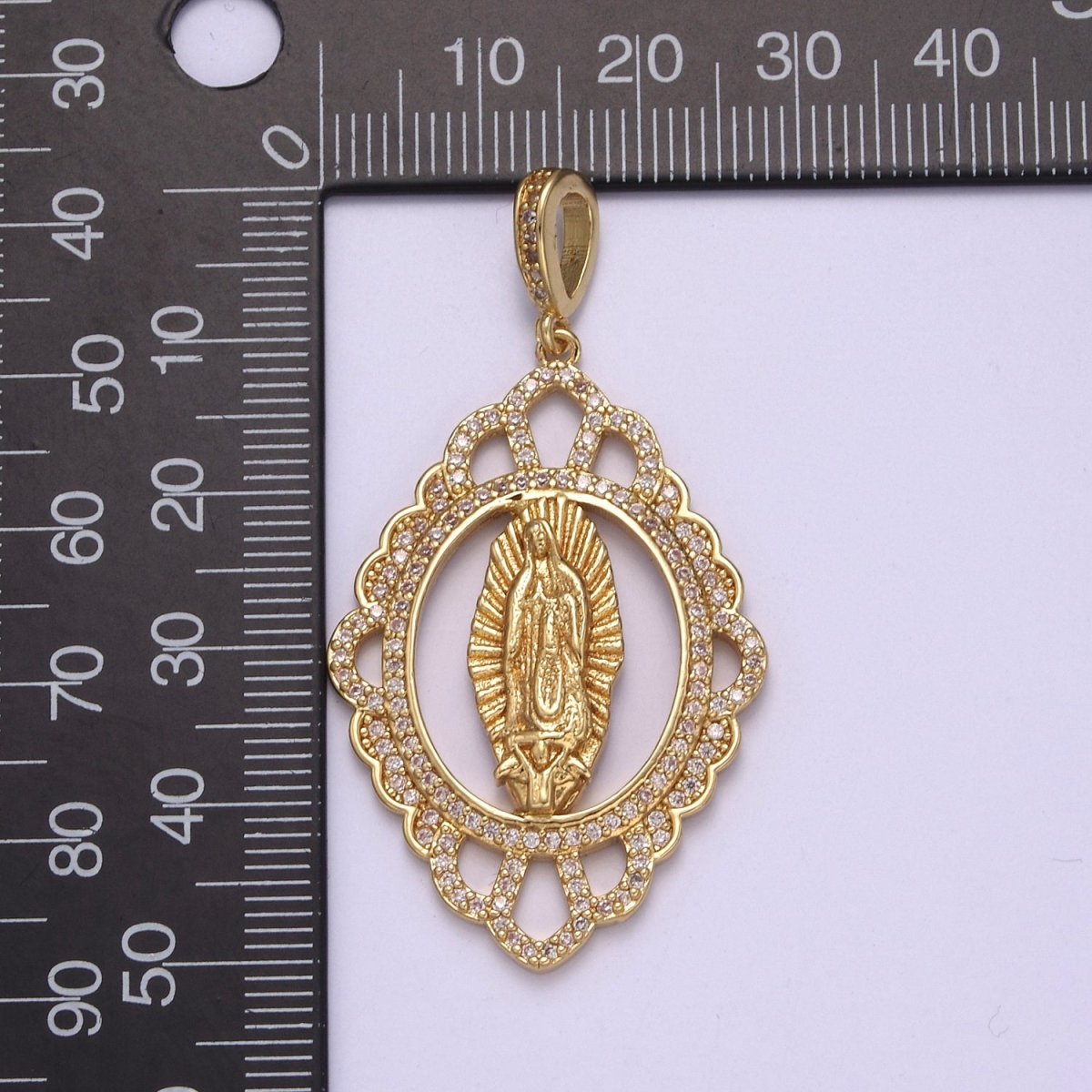 14k Gold Filled Lady Guadalupe Pendant Medallion Cubic Zirconia Charm for Statement Catholic Religious Jewelry Making N-572 - DLUXCA