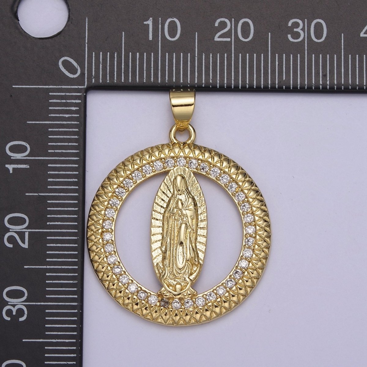 14K Gold Filled Lady Guadalupe Round Religious Medallion Pendant Micro Pave Virgin Mary necklace Charm H-885 - DLUXCA