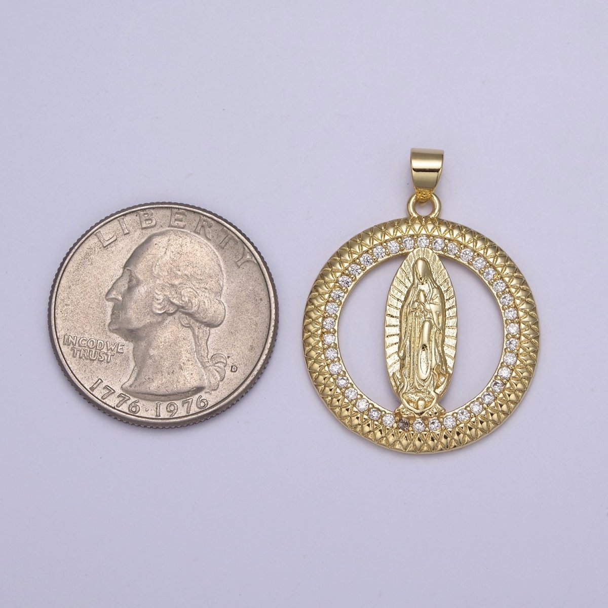14K Gold Filled Lady Guadalupe Round Religious Medallion Pendant Micro Pave Virgin Mary necklace Charm H-885 - DLUXCA