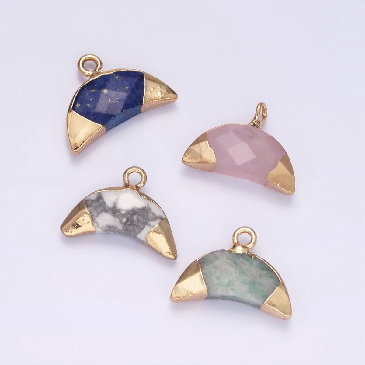 14K Gold Filled Lapis Lazuli, Amazonite, Rose Quartz, Howlite Crescent Horn Foiled Charm | N1745 - N1748 - DLUXCA