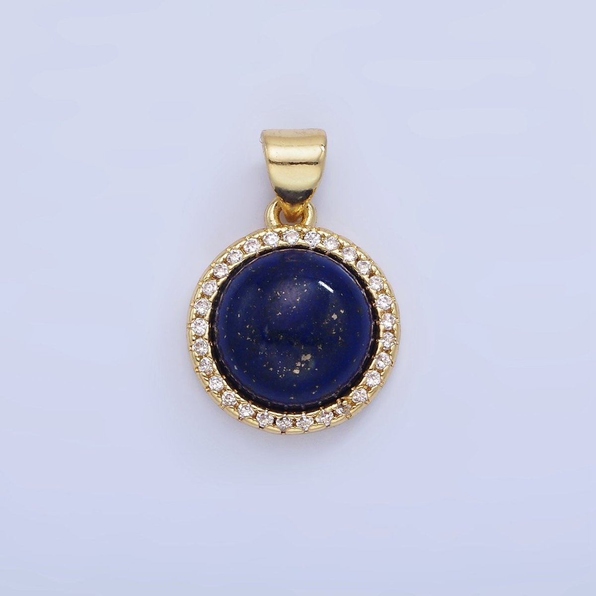 14K Gold Filled Lapis Lazuli, Carnelian Micro Paved CZ Round Pendant | AA1248 - DLUXCA