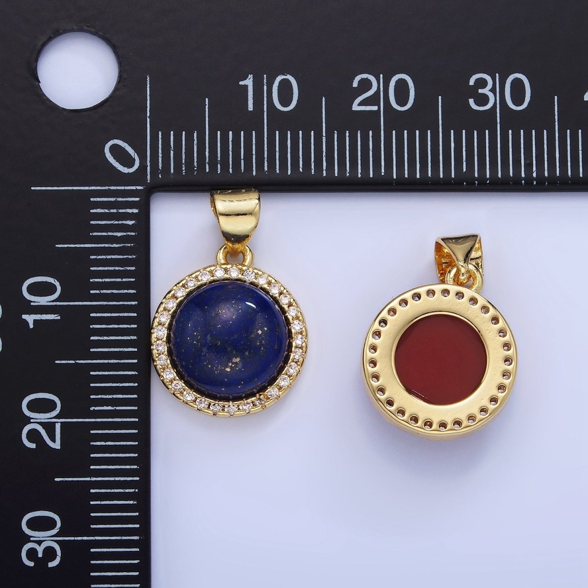 14K Gold Filled Lapis Lazuli, Carnelian Micro Paved CZ Round Pendant | AA1248 - DLUXCA