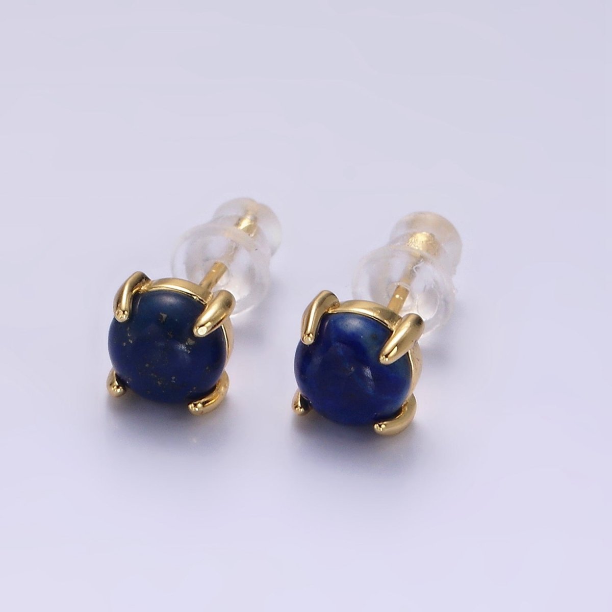 14K Gold Filled Lapis Lazuli Gemstone Round Stud Earrings | AE984 - DLUXCA