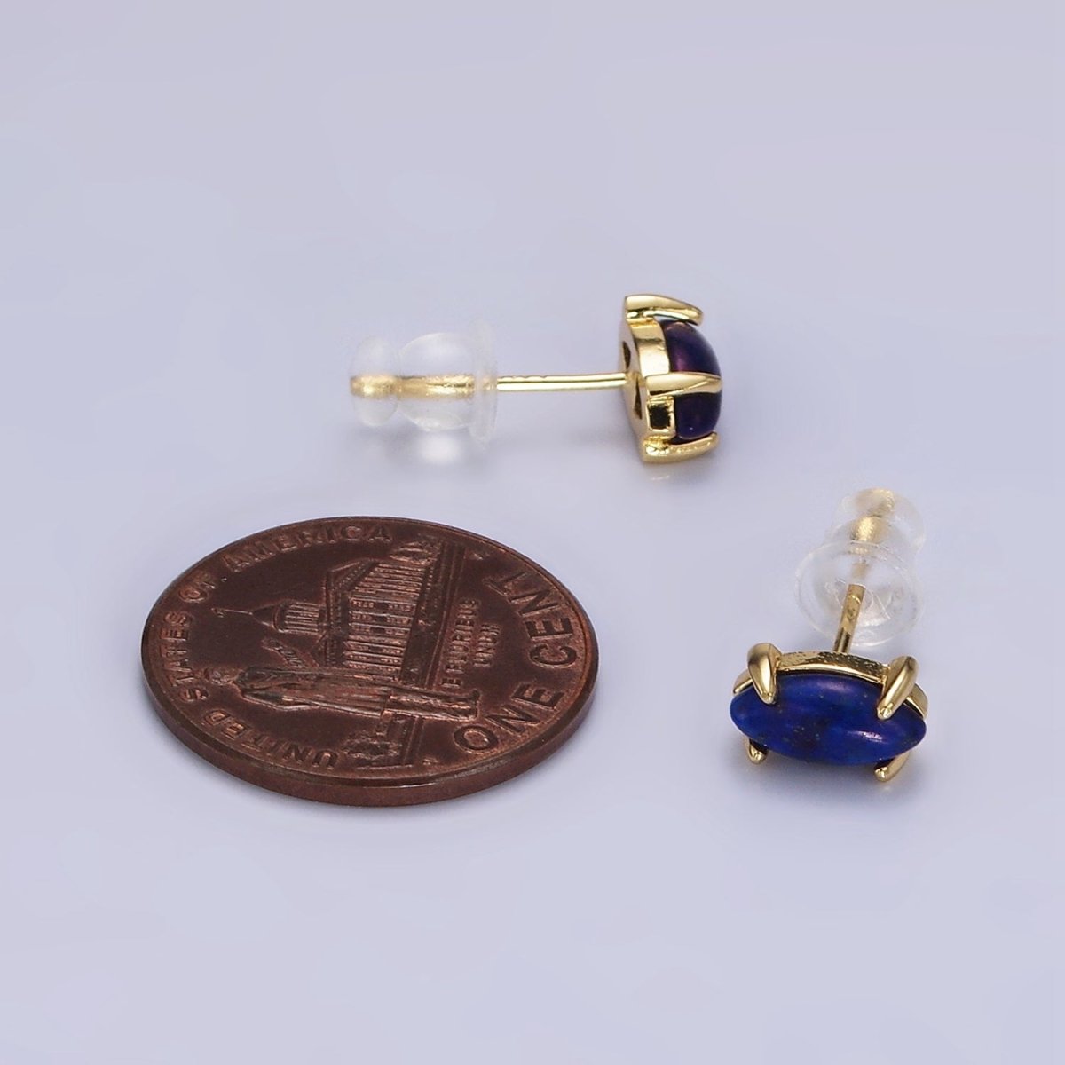 14K Gold Filled Lapis Lazuli Gemstone Sphere Minimalist Stud Earrings | AE114 - DLUXCA