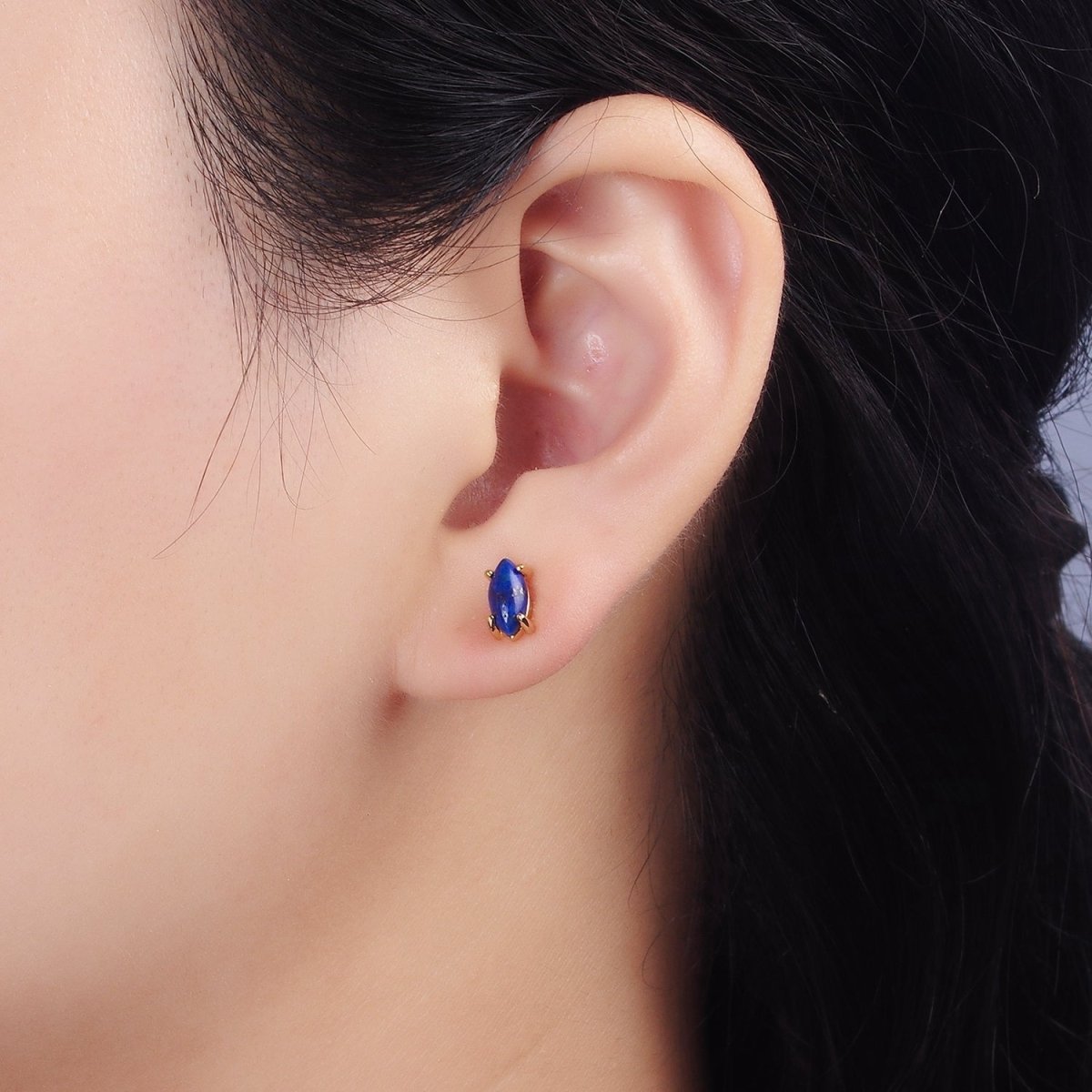 14K Gold Filled Lapis Lazuli Gemstone Sphere Minimalist Stud Earrings | AE114 - DLUXCA