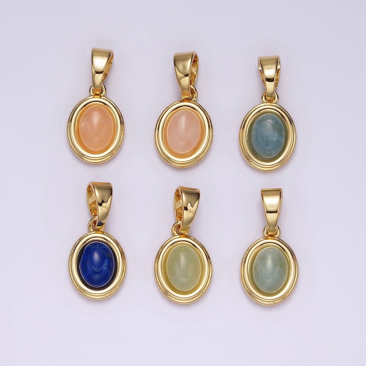 14K Gold Filled Lapis Lazuli, Peridot, Green Kyanite, Blue Agate, Sunstone, Pink Opal Bezel Oval Pendant | N1847 - N1852 - DLUXCA